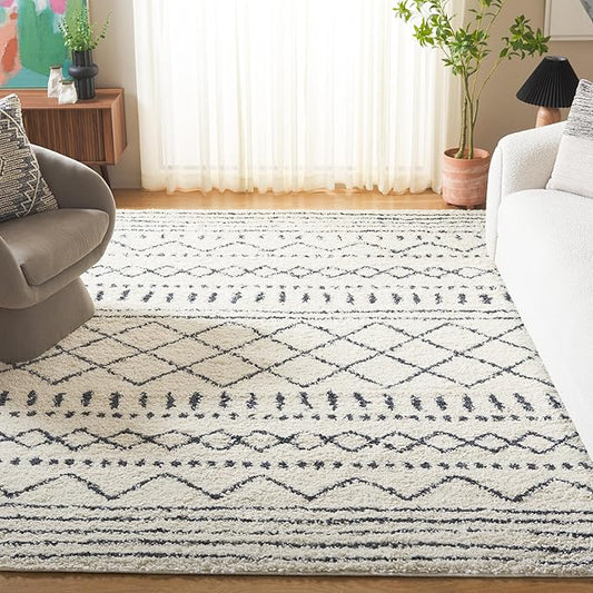 SAFAVIEH Area Rug 8x10 - Arizona Shag Collection - Large - Ivory & Slate, Moroccan Design, Non-Shedding & Easy Cleaning, Ultra Plush Thick Pile, Ideal for Living Room, Bedroom, Dining Space (ASG741M)