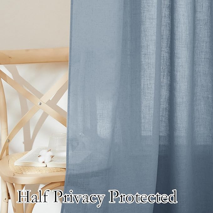 RYB HOME Light Filtering Curtains 95 inches Long 2 Panels Set, Privacy Protected Linen Blend Panels for Farmhouse/Living Room/Dining Room, Dusty Blue, Width 52 inch
