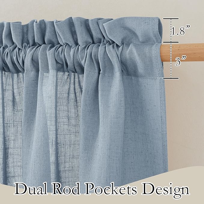 RYB HOME Linen Sheer Curtains 63 inch Length for Dining Room Doorway, Rod Pocket Soft Textured Thick Linen Burlap Privacy Protection Light Filtering 2 Panels Set, W 52 x L 63 inches, Dusty Blue