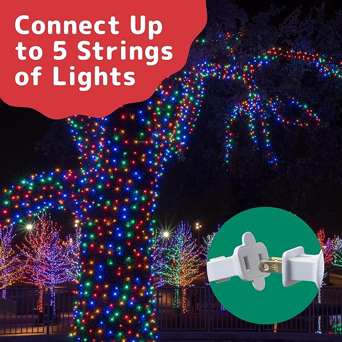 PREXTEX 50 Ct. Multi-Color Christmas Tree Lights with White Wire - 10 Ft Holiday String Lights for Indoor and Outdoor Use - Multicolor Twinkle Christmas Tree Decoration with End-to-End Connectors
