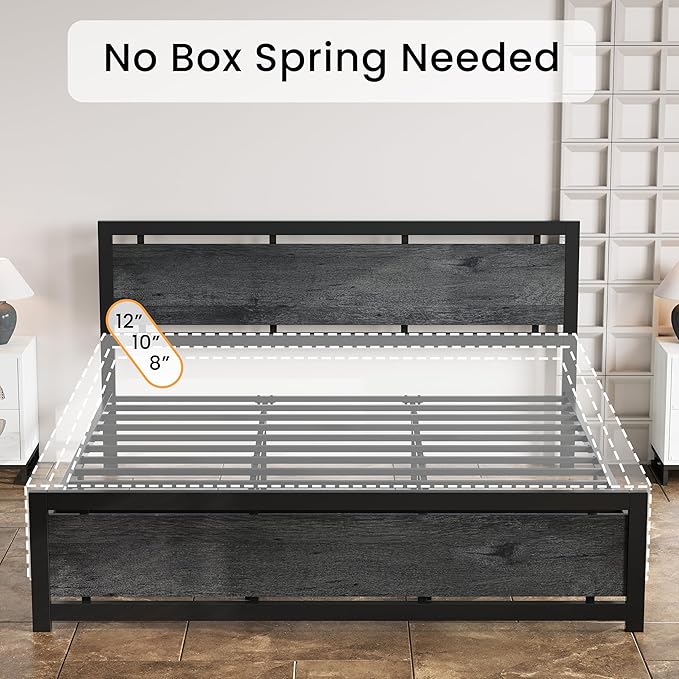 LIKIMIO California King Bed Frame with Headboard and Footboard, Metal Strong Supports, Easy Assembly, Noise-Free, No Box Spring Needed, Charcoal Grey