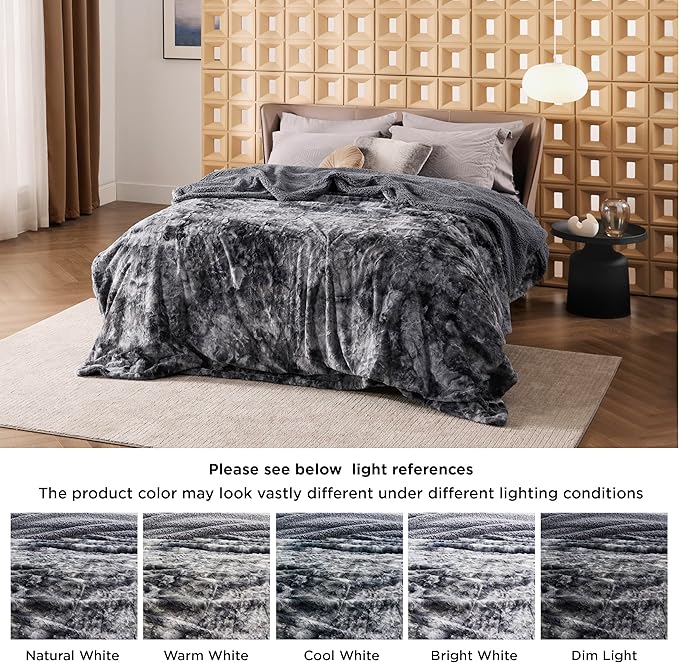 Bedsure GentleSoft Sherpa Fluffy Blanket King Size for Bed - Fleece Warm and Cozy for Women Gift, Plush & Fuzzy Faux Christmas Fur Blanket for Couch, Sofa Decor, Tie Dye Design, Grey, 108x90 Inches