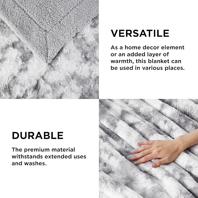 Bedsure GentleSoft Sherpa Fluffy Blanket Twin Size - Fleece Warm and Cozy Throw for Women Gift, Plush & Fuzzy Faux Fur Christmas Blanket for Couch, Bed Decor, Tie Dye Design, Light Grey, 60x80 Inches