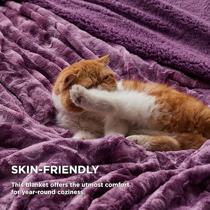 Bedsure GentleSoft Sherpa Fluffy Blanket Queen Size for Bed - Fleece Warm and Cozy for Women Gift, Plush & Fuzzy Faux Christmas Fur Blanket for Couch, Sofa Decor, Tie Dye Design, Purple, 90x90 Inches