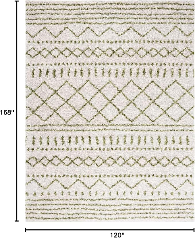 SAFAVIEH Arizona Shag Collection Area Rug - 10' x 14', Ivory & Green, Moroccan Design, Non-Shedding & Easy Care, 1.6-inch Thick, Ideal for The Living Room, Bedroom, Dining Room (ASG741Y-10)
