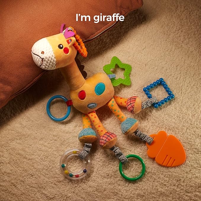 TUMAMA Giraffe Hanging Rattle Toys, Soft Baby Hanging Toys with Wind Chimes, Stroller Car Seat Crib Plush Animal Activity Toys Gift for Newborn Toddlers 0,3,6,9,12,36 Month