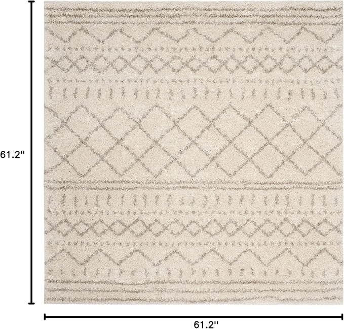 SAFAVIEH Arizona Shag Collection Area Rug - 5'1" Square, Ivory & Beige, Moroccan Design, Non-Shedding & Easy Care, 1.6-inch Thick Ideal for High Traffic Areas in Living Room, Bedroom (ASG741A)
