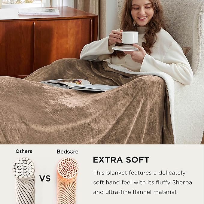 Bedsure GentleSoft Sherpa Fleece Oversized Cal King Blankets for Bed - Thick and Warm Throw for Women and Men, Soft Fuzzy Plush Large Blanket for Winter, Camel, 112x98 Inches