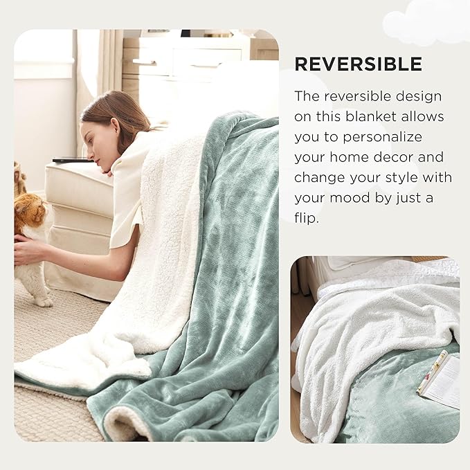 Bedsure GentleSoft Sherpa Fleece Oversized Cal King Blankets for Bed - Thick and Warm Throw for Women and Men, Soft Fuzzy Plush Large Blanket for Winter, Sage Green, 112x98 Inches