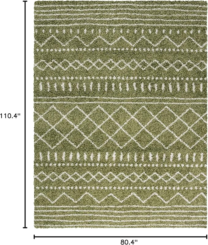 SAFAVIEH Arizona Shag Collection Area Rug - 6'7" x 9'2", Green & Ivory, Moroccan Design, Non-Shedding & Easy Care, 1.6-inch Thick Ideal for High Traffic Areas in Living Room, Bedroom (ASG741X)