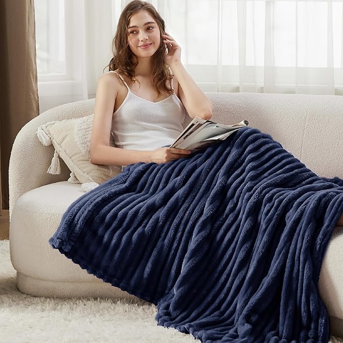 Bedsure GentleSoft Blue Fleece Blanket for Couch - Cozy Soft Blankets for Women, Cute Small Throws for Girls, 50x60 Inches