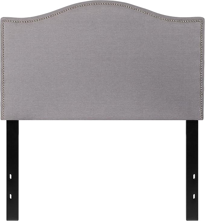 Flash Furniture Lexington Upholstered Twin Size Headboard with Accent Nail Trim in Light Gray Fabric