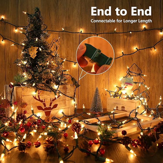 Toodour Clear Christmas Lights, 12.5ft 50 Count Incandescent Indoor Outdoor String Lights, UL Certified Connectable Green Wire Mini Bulb Light for Home, Party, New Year, Xmas Tree Decor - Warm White