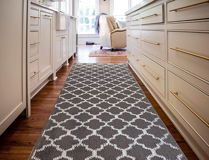 Custom Size Modern Runner Rug Carpet for Hallway Entryway Foyer Kitchen, Slip Resistant Latex Rubber Backed 31 inch Wide X Customized Length, Dark Grey, 31 inch X 5 feet
