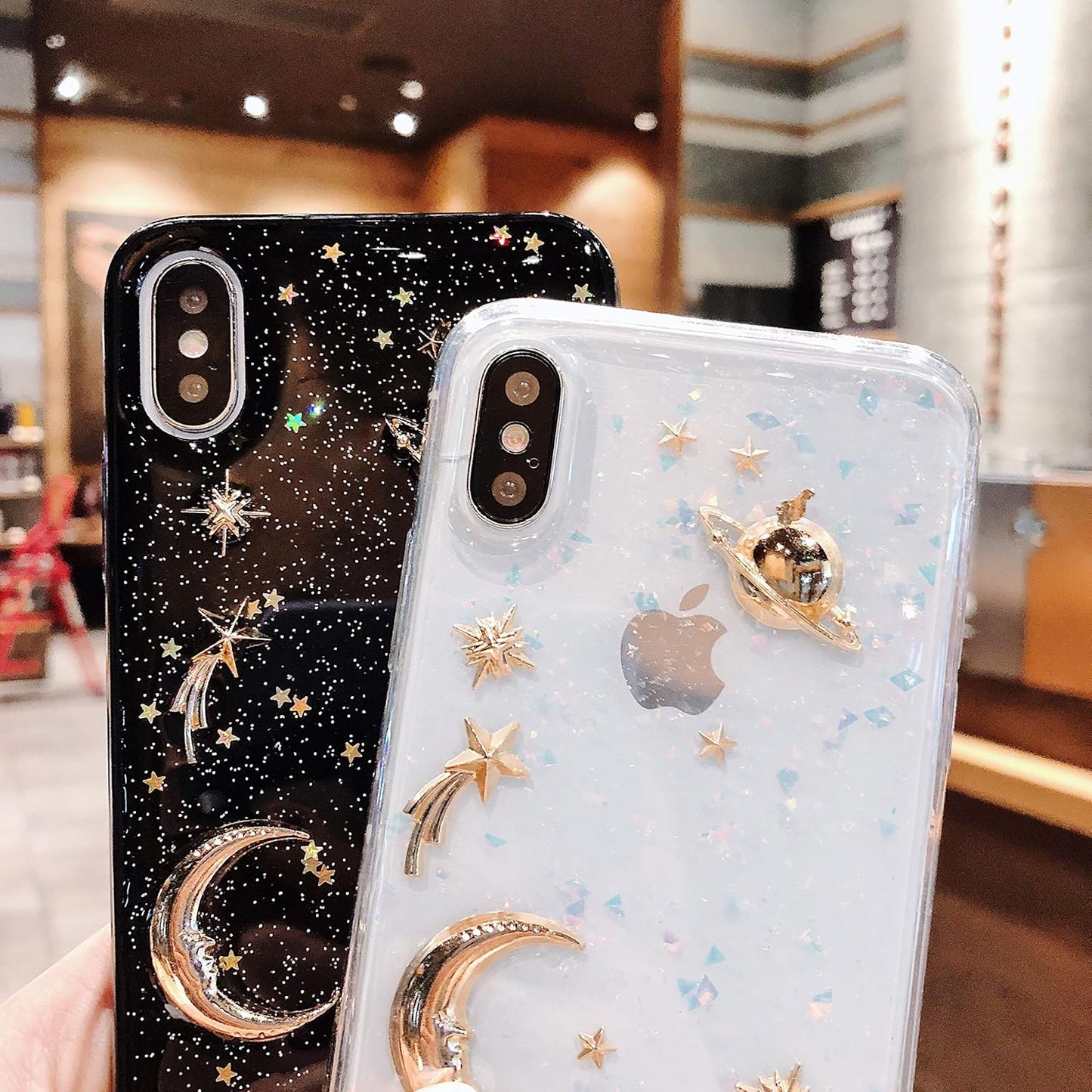 iPhone XR Case Bling Planet Glitter with Space Sparkle Moon Star Universe, Soft TPU Silicone Shockproof Cover