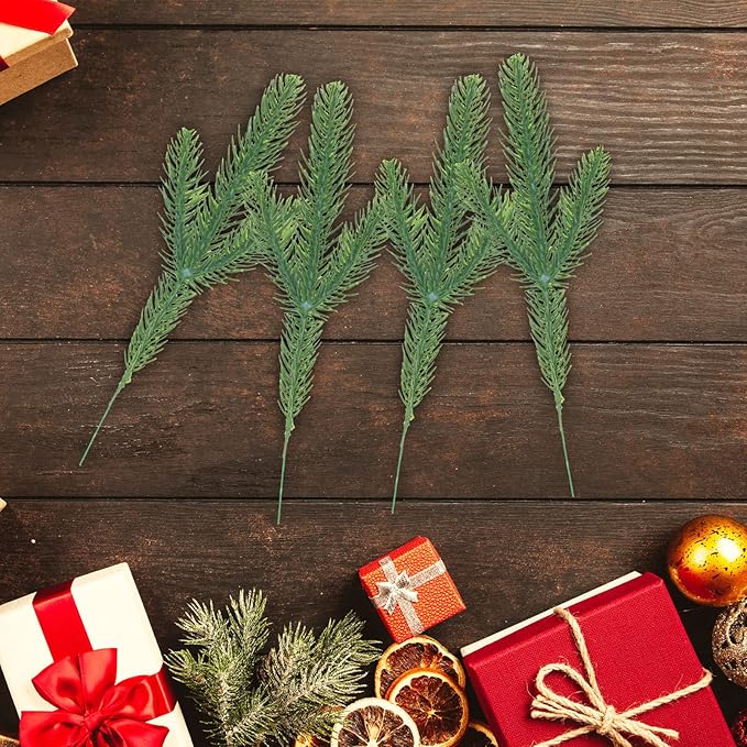 Hananona 100 Pcs Artificial Pine Branches Green Plants Pine Needles DIY Accessories for Garland Wreath Christmas and Home Garden Decor (100, Green)