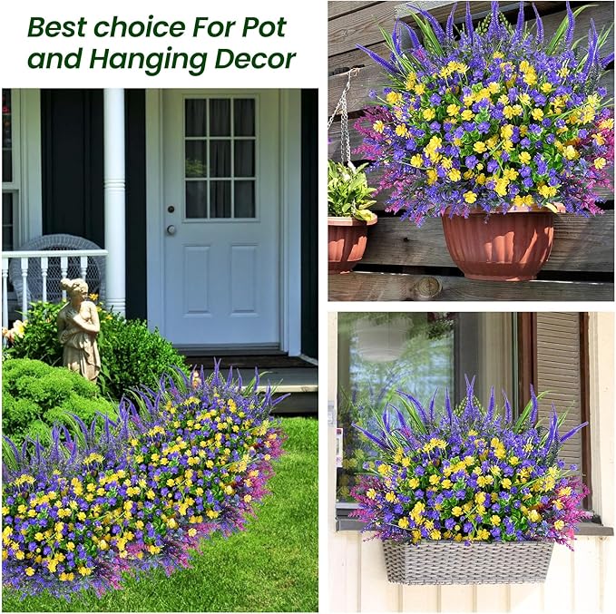 Artificial Plants Outdoor, 20PCS Artificial Flowers, UV Resistant Fake Flowers, Faux Flowers for Outdoor Planters for Home Garden Outside Porch Decor