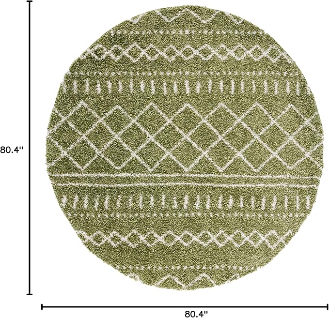 SAFAVIEH Arizona Shag Collection 6'7" Round Green/Ivory ASG741X Moroccan Non-Shedding Entryway Foyer Living Room Bedroom Kitchen 1.2-inch Thick Area Rug