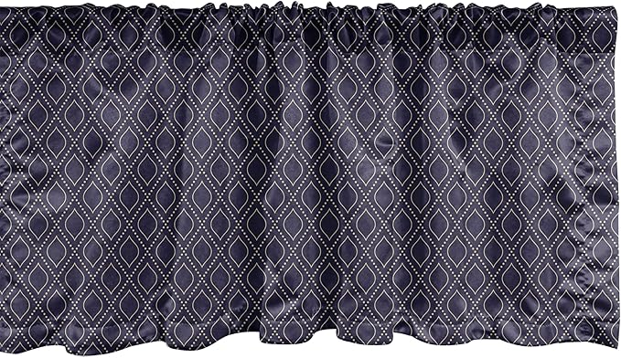 Ambesonne Navy Blue Window Valance Pack of 2, Geometric Dotted Pattern Design with Abstract Ogee Shapes Grid Ornament Tile, Rod Pocket Curtain Valances for Kitchen Bedroom, 42" X 12", Dark Blue Tan