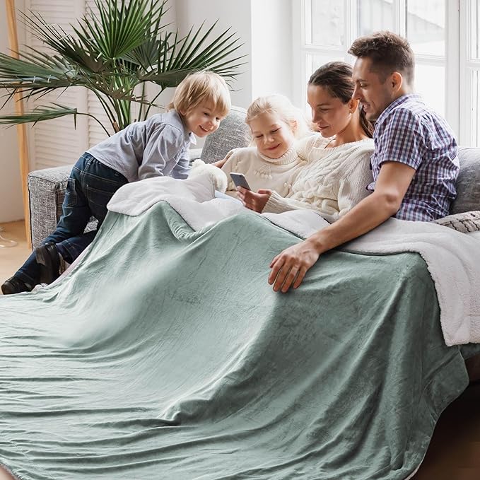 Bedsure GentleSoft Sherpa Fleece Oversized Cal King Blankets for Bed - Thick and Warm Throw for Women and Men, Soft Fuzzy Plush Large Blanket for Winter, Sage Green, 112x98 Inches