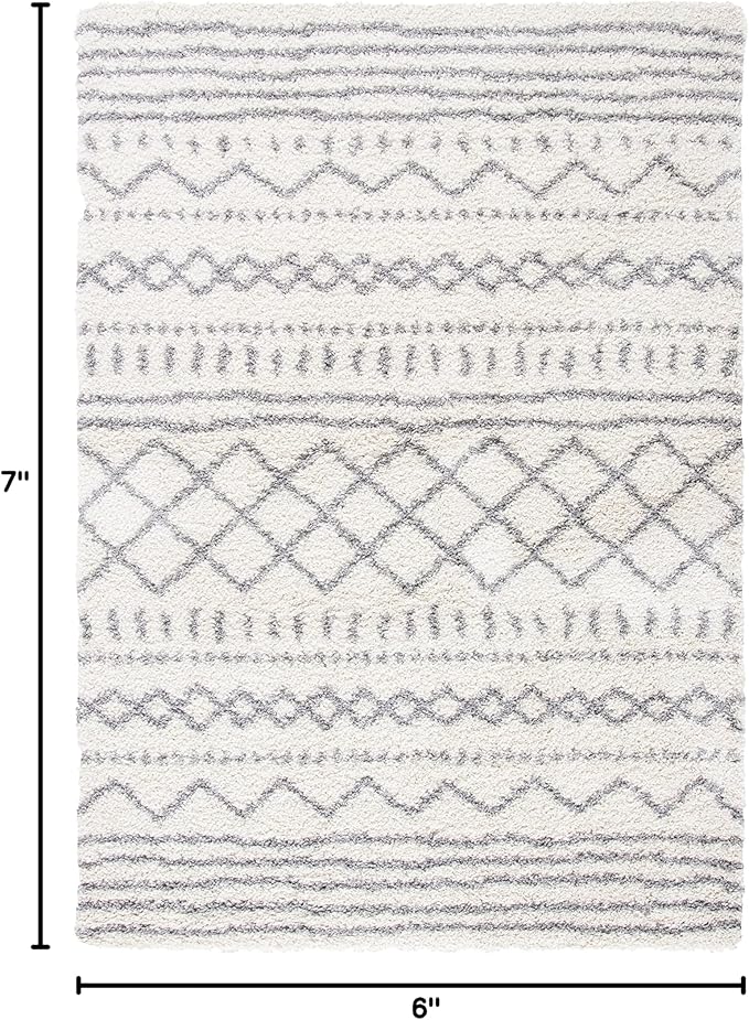 SAFAVIEH Arizona Shag Collection Area Rug - 5'1" x 7'6", Ivory & Grey, Moroccan Design, Non-Shedding & Easy Care, 1.6-inch Thick Ideal for High Traffic Areas in Living Room, Bedroom (ASG741F)