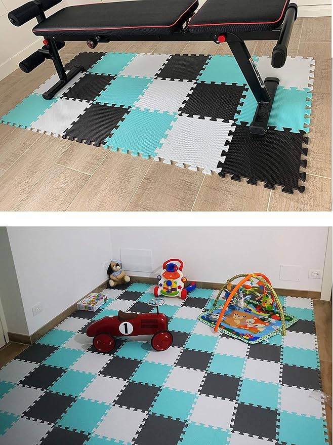 MQIAOHAM® 25 Pieces Puzzle Play Mats, Soft Baby Play Mat, Kids Interlocking Foam Floor Tiles, Toddlers Carpet Playmats G301025-101106110