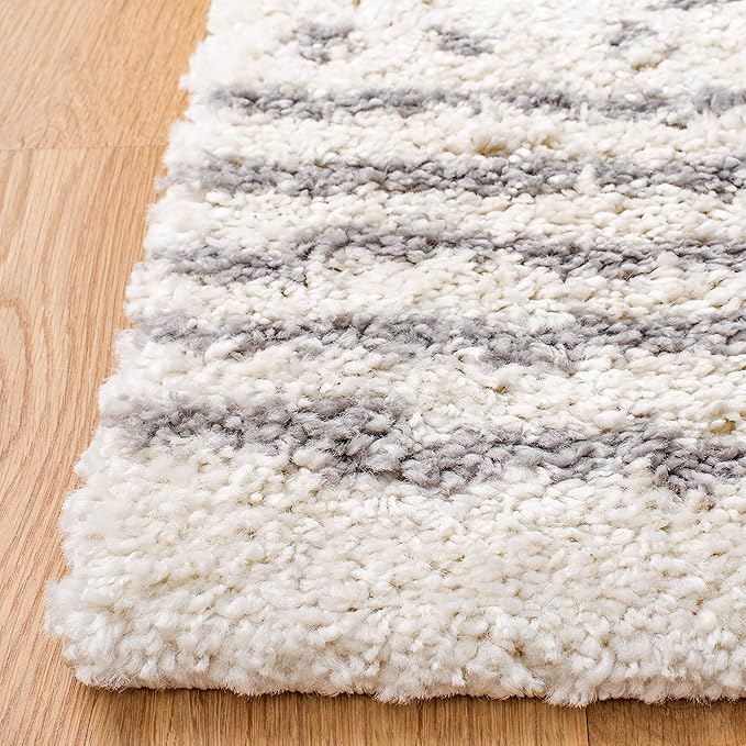 SAFAVIEH Arizona Shag Collection Runner Rug - 2'3" x 8', Ivory & Grey, Moroccan Design, Non-Shedding & Easy Care, 1.6-inch Thick Ideal for High Traffic Areas in Living Room, Bedroom (ASG741F)