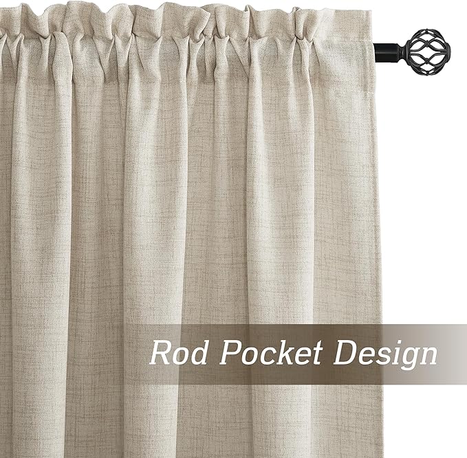 RYB HOME Natural Beige Linen Sheer Curtains 120 inches Long for Living Room and Dining Room, Weave Textured/Rod Pocket, Light Filtering Sheer Curtains and Drapes, W 52 x L 120 inches, 2 Panels Set