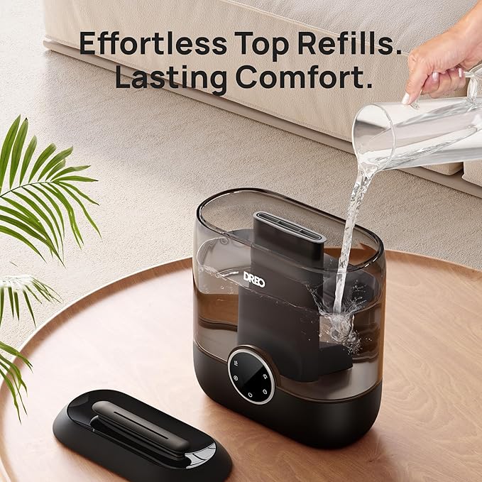 Dreo 6L Top Fill Humidifiers for Bedroom, 60H Runtime Supersized Cool Mist Humidifier for Large Room, 28 dB Quiet Baby Air Humidifiers for Nursery, Plants, Indoor, Night Light, LED Display, Ultrasonic