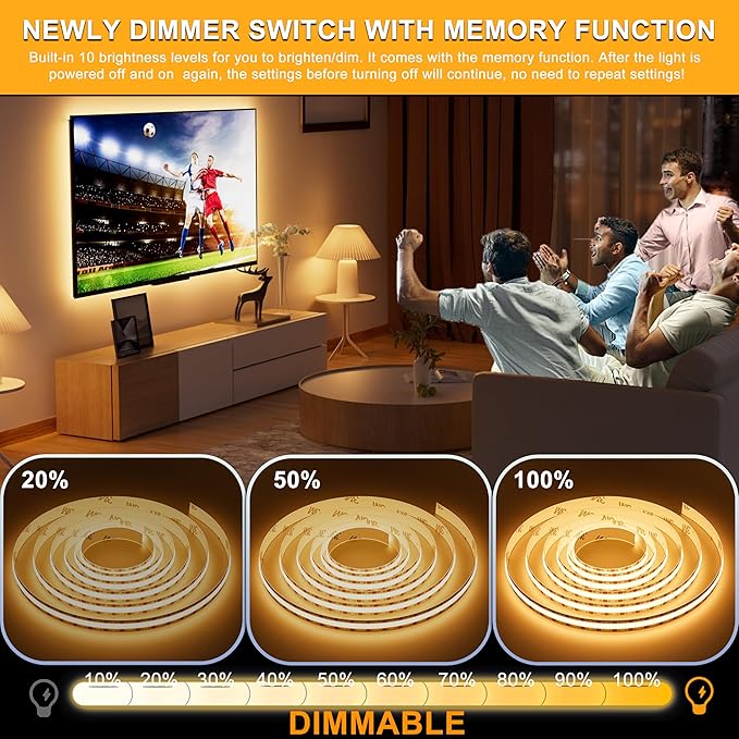 PAUTIX LED Strip Light 5V USB 6.56ft/2m 2700K, 640LEDs 1200lm Dimmable COB LED Strip Light Warm White CRI90+ USB TV Backlight,Flexible Under Cabinet Tape Light for Bedroom,Kitchen,Home DIY Lighting