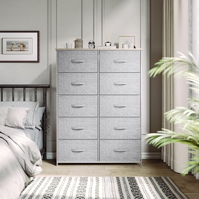 YITAHOME 10-Drawer Dresser, Fabric Storage Tower, Tall Dresser for Living Room, Hallway, Closets, Sturdy Steel Frame, Wooden Top, Easy Pull Fabric Bins