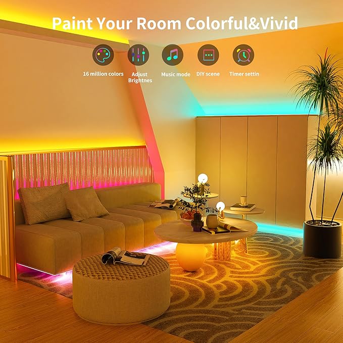 Led Lights for Bedroom 100ft (1 Rolls of 100ft) Music Sync Color Changing Led Strip Lights with 60 Key Remote and App Control RGB Led Light Strip for Home Party Room Decoration
