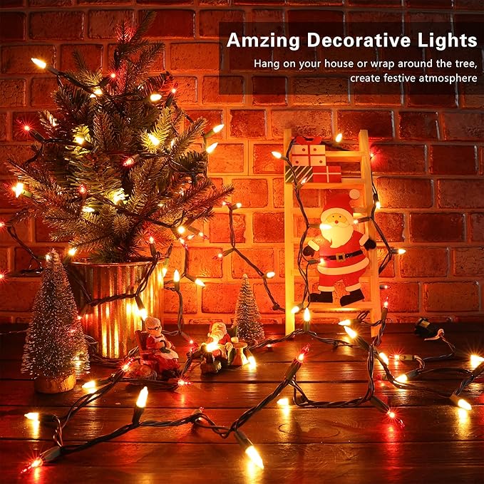 ODEETRONIC Red & White Christmas Lights, 21.63ft 100 Count Incandescent Green Wire Christmas String Lights, Connectable UL Certified Xmas Fairy Tree Light, Outdoor/Indoor Mini Light for Wedding Party