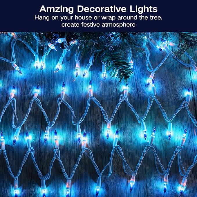 Brizled Blue Christmas Lights, 69.6ft 300 Count Mini Incandescent String Lights Connectable, 120V UL Certified String Lights White Cord, Indoor Xmas Lights for Bedroom Outdoor Tree Party Decorations