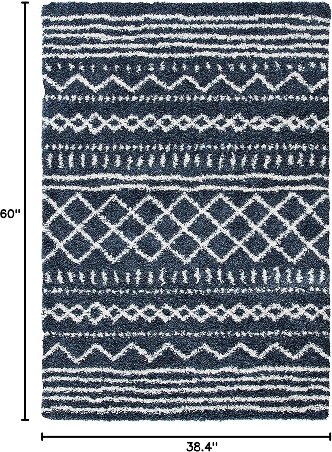 SAFAVIEH Arizona Shag Collection Accent Rug - 3'2" x 5', Slate Blue & Ivory, Design, Non-Shedding & Easy Care, 1.6-inch Thick Ideal for High Traffic Areas in Entryway, Living Room, Bedroom (ASG741L)
