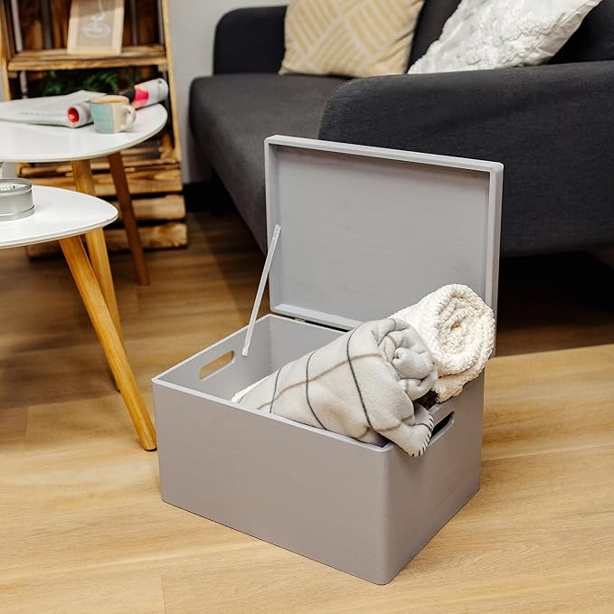 Large Gray Wooden Box Storage with Hinged Lid | 15.8 x 11.8 x 9.44 inches (+-0.5) | Gift Box Storage Document | Wood Keepsake Chest Product NOT Intended for 15 Years OR Below