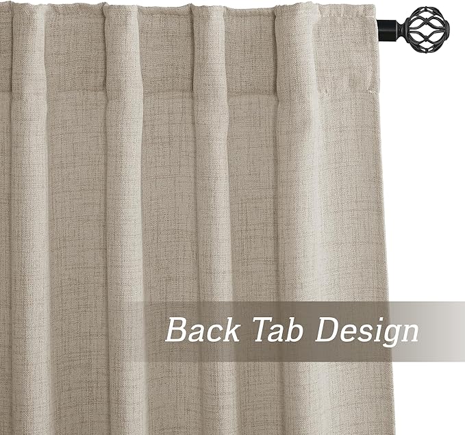 RYB HOME Natural Beige Linen Sheer Curtains 108 inches Long for Living Room/Bedroom, Back Tab/Rod Pocket, Light Filtering Sheer Curtains and Drapes, W 52 x L 108 inches, 2 Panels Set