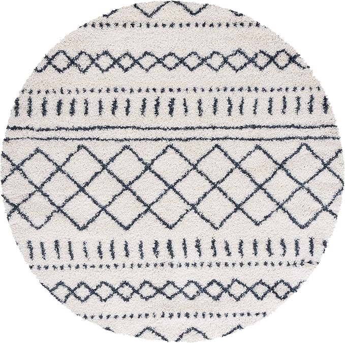 SAFAVIEH Arizona Shag Collection Area Rug - 3'2" Round, Ivory & Slate, Moroccan Design, 1.6-inch Thick, Non-Shedding, Ideal for High Traffic Areas in Living Room, Bedroom, Dining (ASG741M-3R)