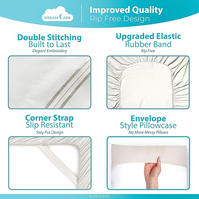 DREAMCARE Twin XL Sheet Sets – 3pcs Cooling Sheets – up to 15” Deep Pocket Twin XL Sheets Set – Hotel Luxury Sheets & Pillowcases – Superior Softness 100% Fine Microfiber with Side Pocket – Ivory