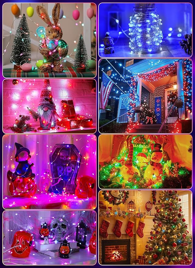 Minetom Upgraded Color Changing Fairy String Lights - 33 ft 100 LED 24 Colors USB Silver Wire Lights with Remote and Timer for DIY Bedroom Party Indoor Christmas Decoration, Adapter Included