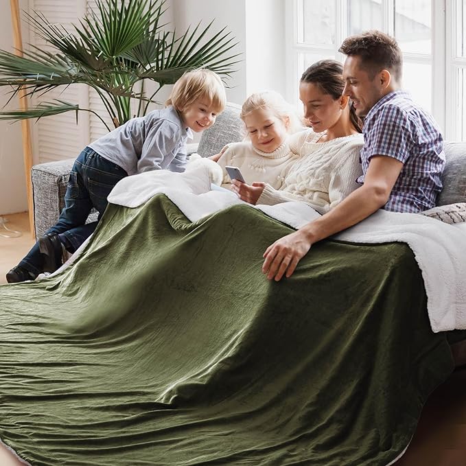 Bedsure GentleSoft Sherpa Fleece Oversized Cal King Blankets for Bed - Thick and Warm Throw for Women and Men, Soft Fuzzy Plush Large Blanket for Winter, Olive Green, 112x98 Inches
