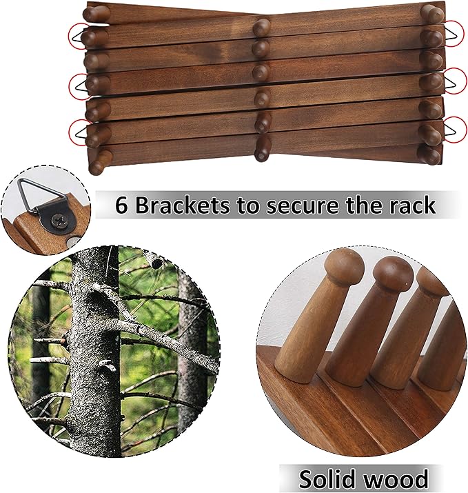 WEBI Accordion Wall Hanger,Expandable Wooden Coat Rack,Accordion Hat Rack for Wall,Accordion Hook Rack for Hats,Caps,20 Peg Hooks,Brown,2 Packs