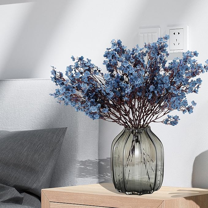 JAKY-Global Babys Breath Silk Artificial Flowers Bulk 12pcs for Fall Decor Fake Flower Bouquet Bulk for Home Kitchen Indoor Bouquet Floral Arrangement Table Centerpieces Party Decor(Blue Ashes)