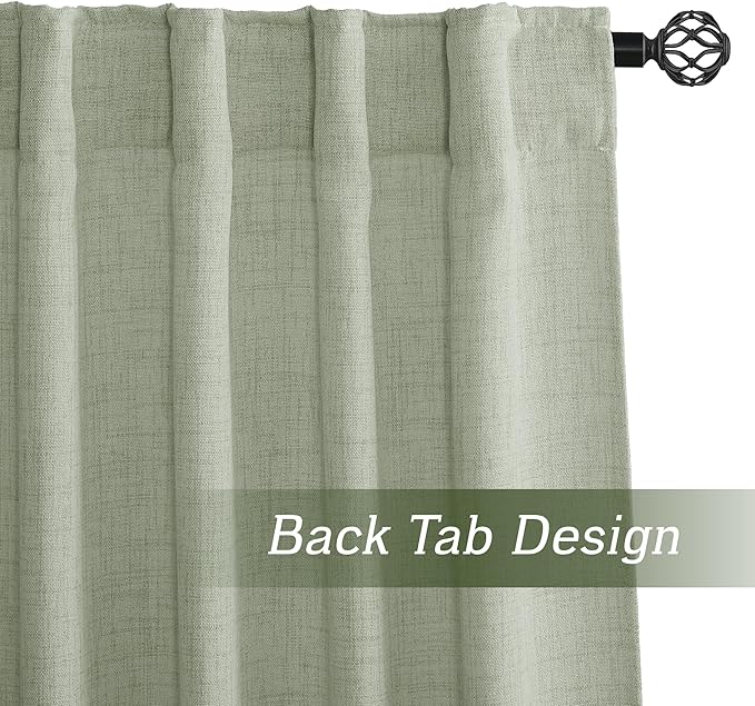 RYB HOME Linen Sheer Curtains and Drapes for Living Room and Dining Room 90 inches Length, Breathable Back Tab/Rod Pocket Semi Sheer Curtains, Sage Green, W 52 x L 90 inches, 2 Panels Set