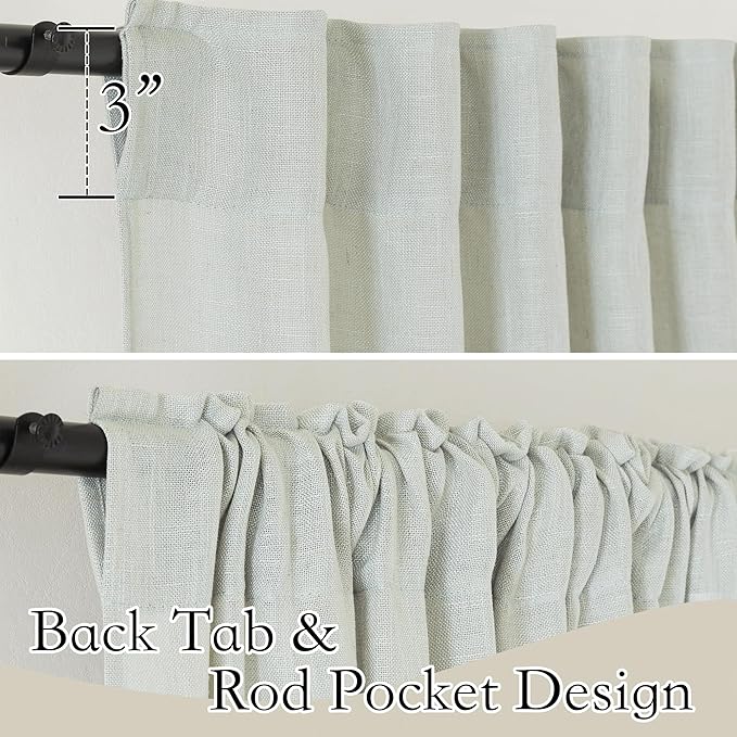 RYB HOME Linen Sheer Curtains 95 inches Long, Airy Breathable Absorbent Curtains & Drapes, Light Filter Half Privacy Protect for Sliding Door, Farmhouse, Living Room, 52" W x 96" L, 2 Panels, Sage