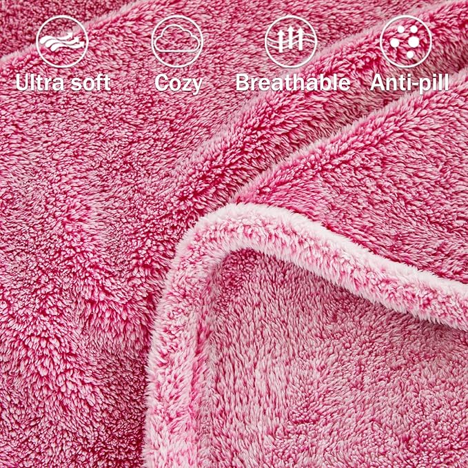Exclusivo Mezcla Plush Fuzzy Fleece Throw Blanket Extra Large, Super Soft, Fluffy and Warm Blankets for Couch, Bed, Suitable for All Seasons (50x70 Inches, Mixed Hot Pink)