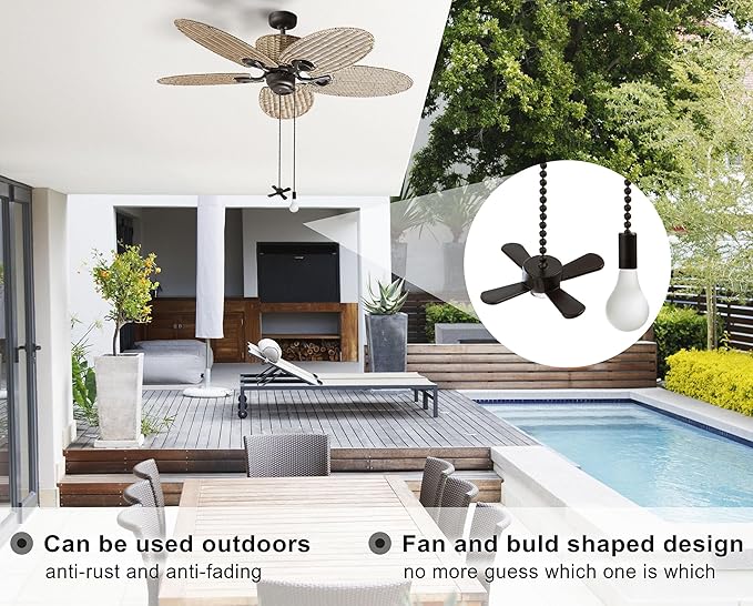 Ceiling Fan Pull Chain,Ceiling Fan Cords Ceiling Fan Chain Pulls with 2PCS 12inch Beaded Ball Extension Chains for Celing Fan Light and Wall Lamps, Cabinet Light (Light Bulb and Fan Shape), Matte ORB