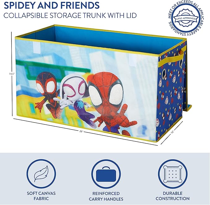Idea Nuova Marvel Spidey and His Amazing Friends Collapsible Toy Storage Trunk,Durable Organizer with Soft Lid, 28.5" x 14.5" x 16"