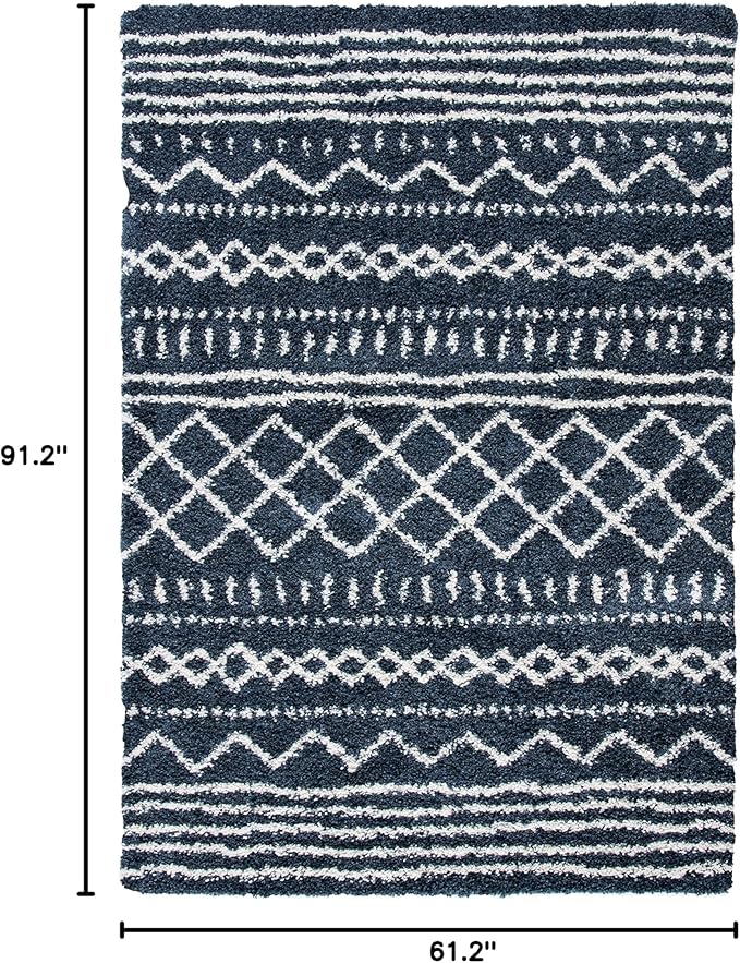 SAFAVIEH Arizona Shag Collection Area Rug - 5'1" x 7'6", Slate Blue & Ivory, Moroccan Design, Non-Shedding & Easy Care, 1.6-inch Thick Ideal for High Traffic Areas in Living Room, Bedroom (ASG741L)