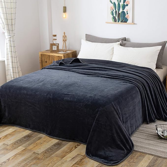 Richave Fleece Blanket Twin/Twin XL Lightweight Extra Long Throw for The Bed Warm Sofa Blanket 66" x 90"(Dark Grey Twin)